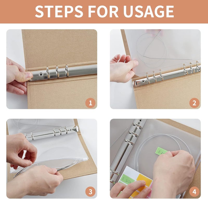 WANGDEFA Knitting Needles Holder Case Set Circular Needle Case Circular Knitting Needle Storage 1 Pcs Kraft Cover 20 Pcs Binder Pockets and 48 Pcs Label Paper for Collecting Sorting - Image 3